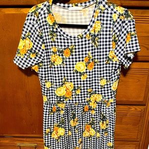 Boutique - blue plaid flowered dress